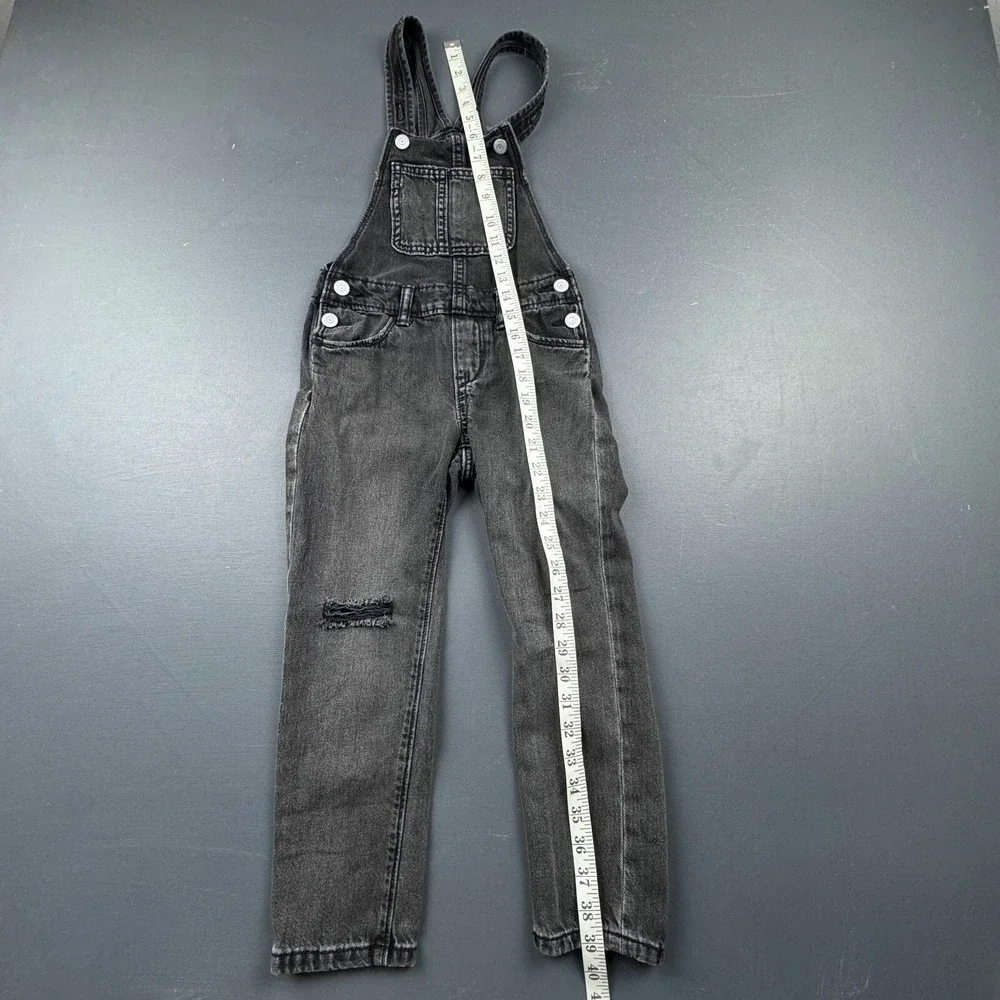 Old Navy Girls 6-7 Black Denim Distressed Overalls Adjustable Strap Casual Jeans